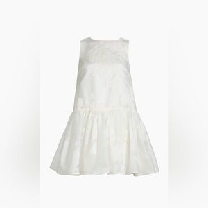 AMSALE “Little White Dress” Ivory Floral Embroidered Shift Mini Dress | Size 10